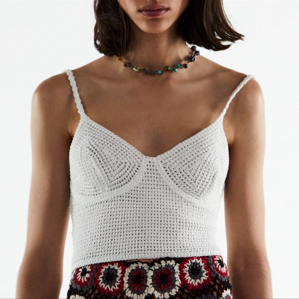 Zara crochet ivory crop top size medium NBW